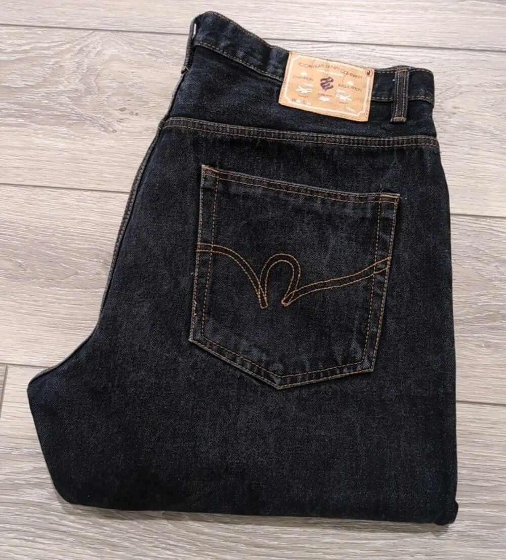 ROCAWEAR BLACK DENIM BUTTON FLY JEANS MEN'S SIZE 40x34 LOOSE FIT J-9901  EUC